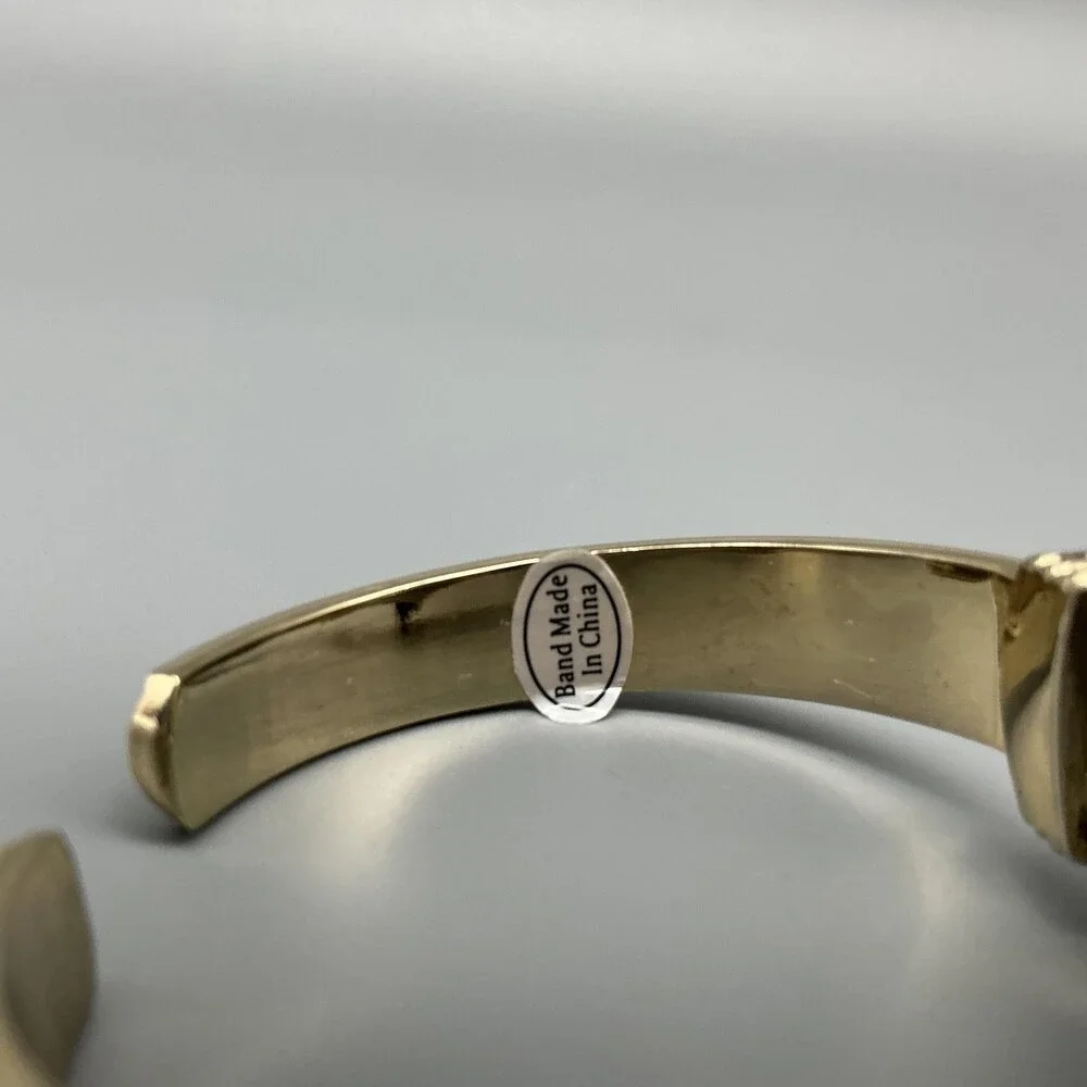Poinsetta Hidden Dial Poinsetta Watch Women 30mm Gold Tone Open Cuff New Battery